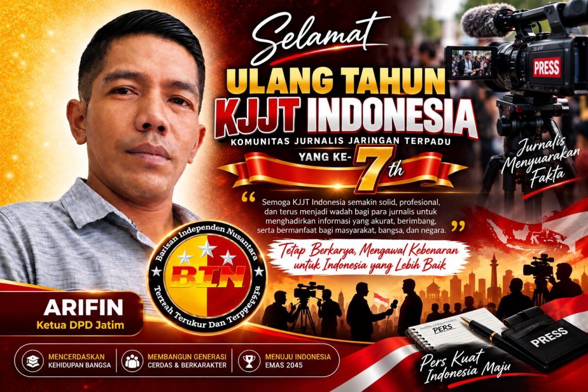 Ketua BIN DPD Jatim Beri Ucapan HUT ke-7 KJJT Indonesia, Tekankan Profesionalisme Pers